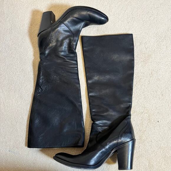 Fru.it Boots Tall Leather High Heel Black Boots Size 37.5 6.5 Made in Italy VGUC - Picture 2 of 6